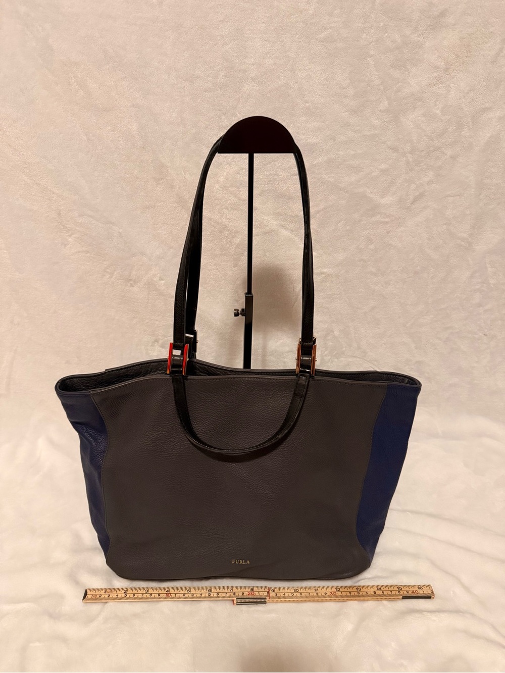 Furla Gemini Blue/Gray Leather Shopper Tote Bag